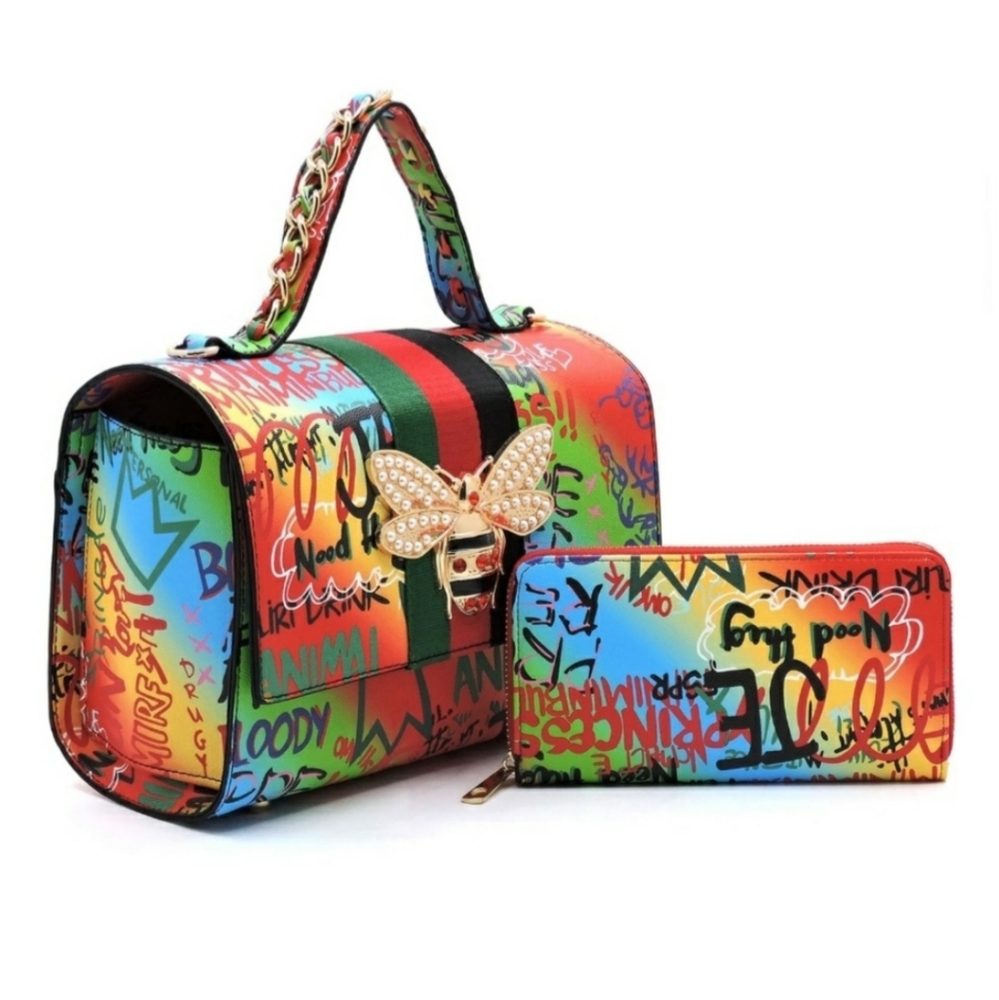 Trendy Bumblebee Graffiti 2 in 1 Handbag